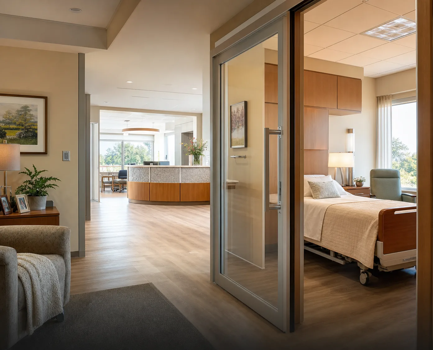 A mix of hospitals, clinics, hospice rooms, and home care settings.