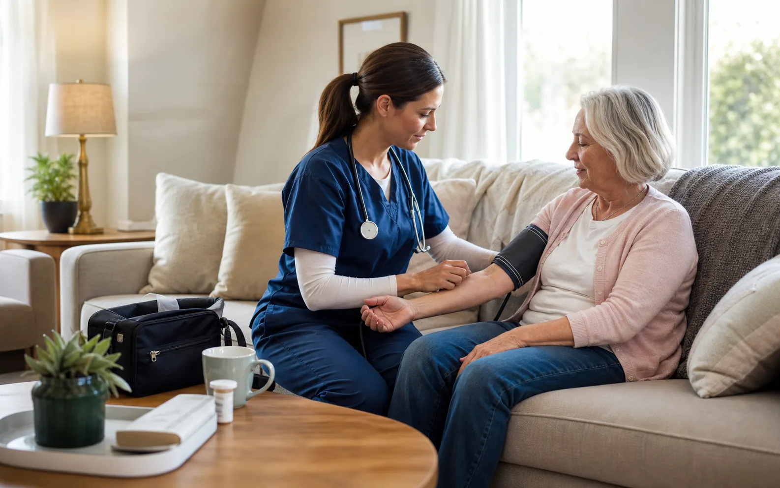 A home health clinician visiting a patient in a private residence.